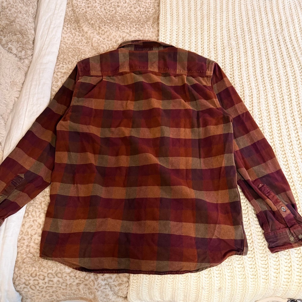 Carhartt Mens Loose Fit Plaid Flannel Button Down Shirt Red Brown Medium 105078 - Picture 4 of 5